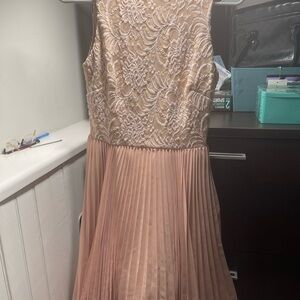 XSCAPE Lace and Mesh Peach Dress